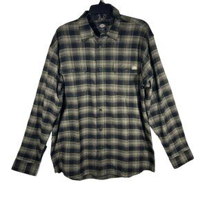 Dickies Plaid Flannel Shirt Mens Size Medium Green & Black Button-Up Pockets NEW
